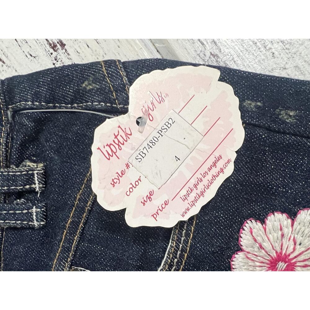 Lipstik Girls Denim Skirt Girls 4 Blue Embroidered Floral Mini New With Tags NWT - Picture 4 of 9
